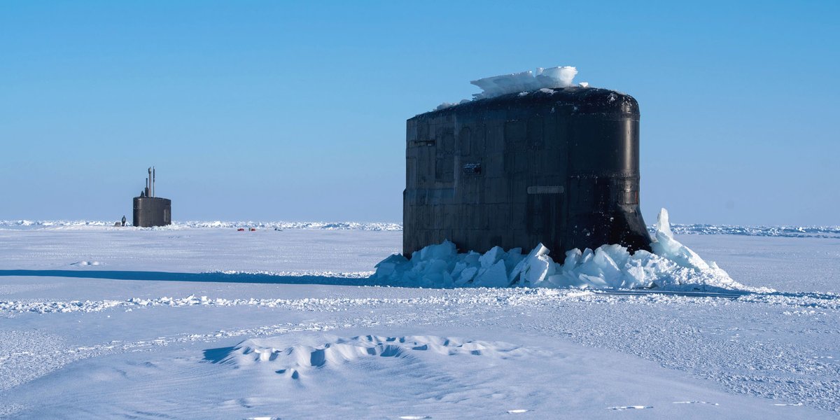 USNavy submarines USSHartford and USSConnecticut surface together in Arctic Circle:  #ICEX2018   