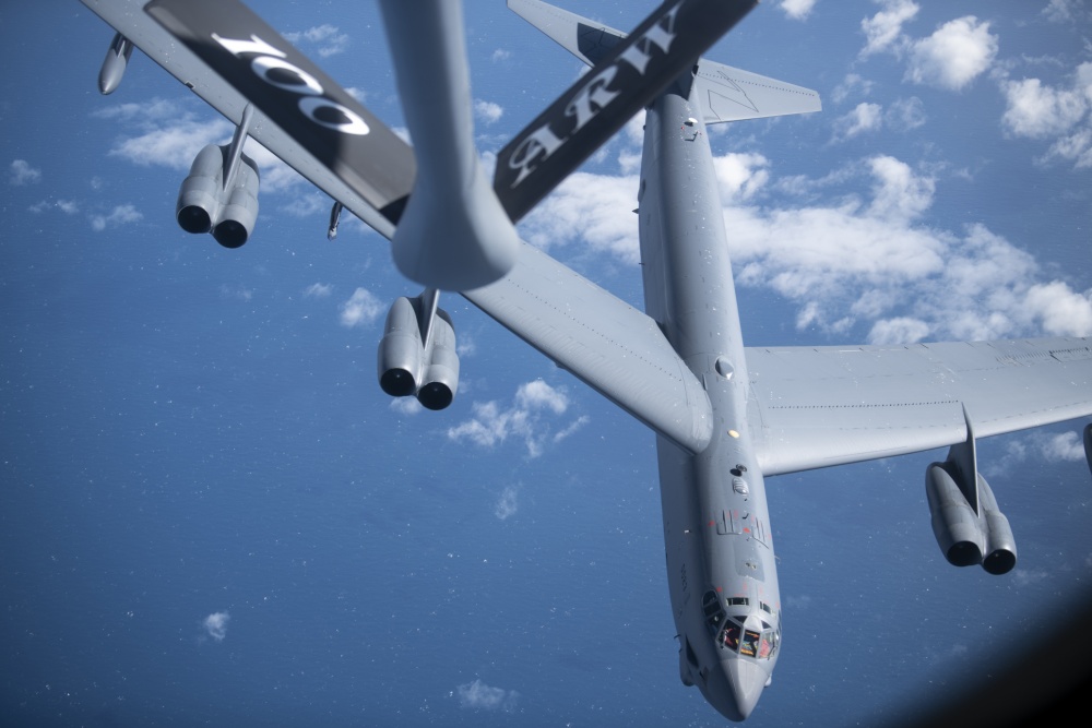 Four B-52H Stratofortresses flew in a training mission with Norwegian F-16s and F-35s as part of a BomberTaskForce mission over the Arctic Ocean and Laptev Sea, June 3.   
