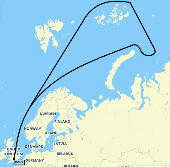 US Boeing B-52H Stratofortress Reg. 60-0056 from RAF Fairford conducted a flight over the Arctic Ocean