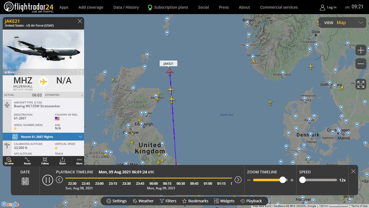 USAF WC-135W Constant Phoenix JAKE21 nuke sniffer is currently active near Murmansk Russia